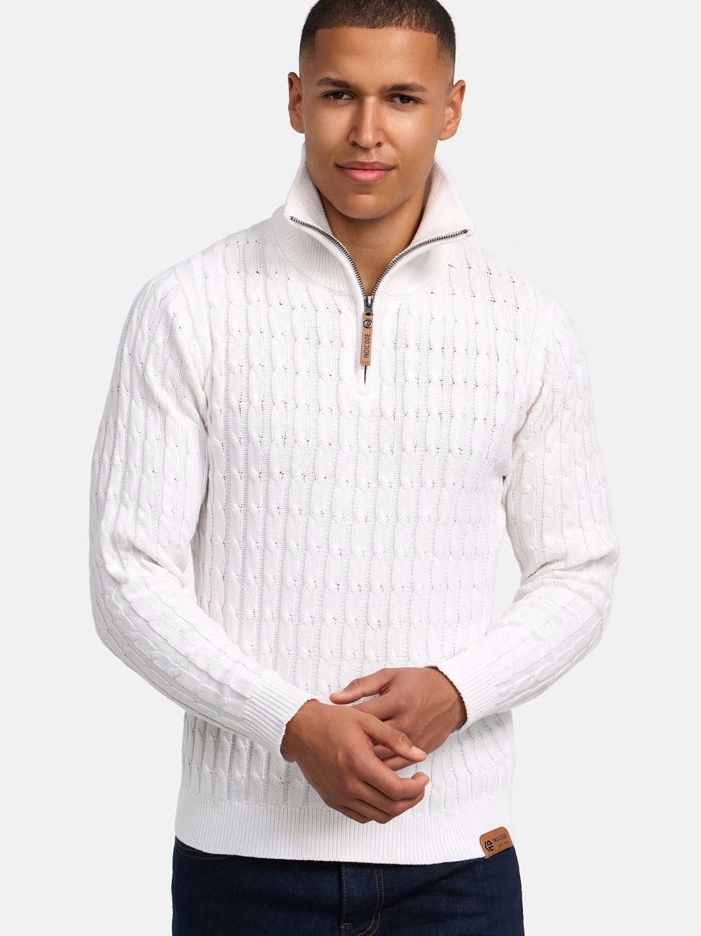 Indicode Strickpullover Herren Baumwolle weiß, L