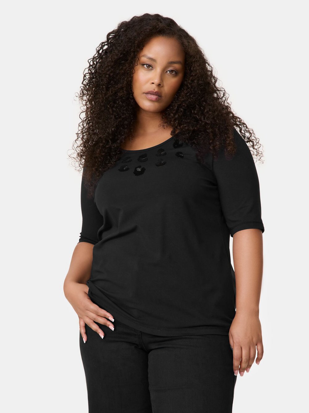 Samoon Halbarmshirt Damen schwarz, 50