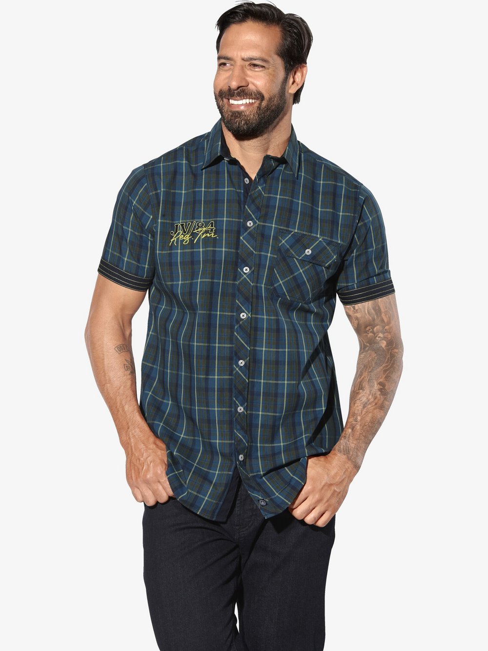 Thumbnail - Jan Vanderstorm Kurzarmhemd Herren Comfort Fit Baumwolle mehrfarbig gemustert, L