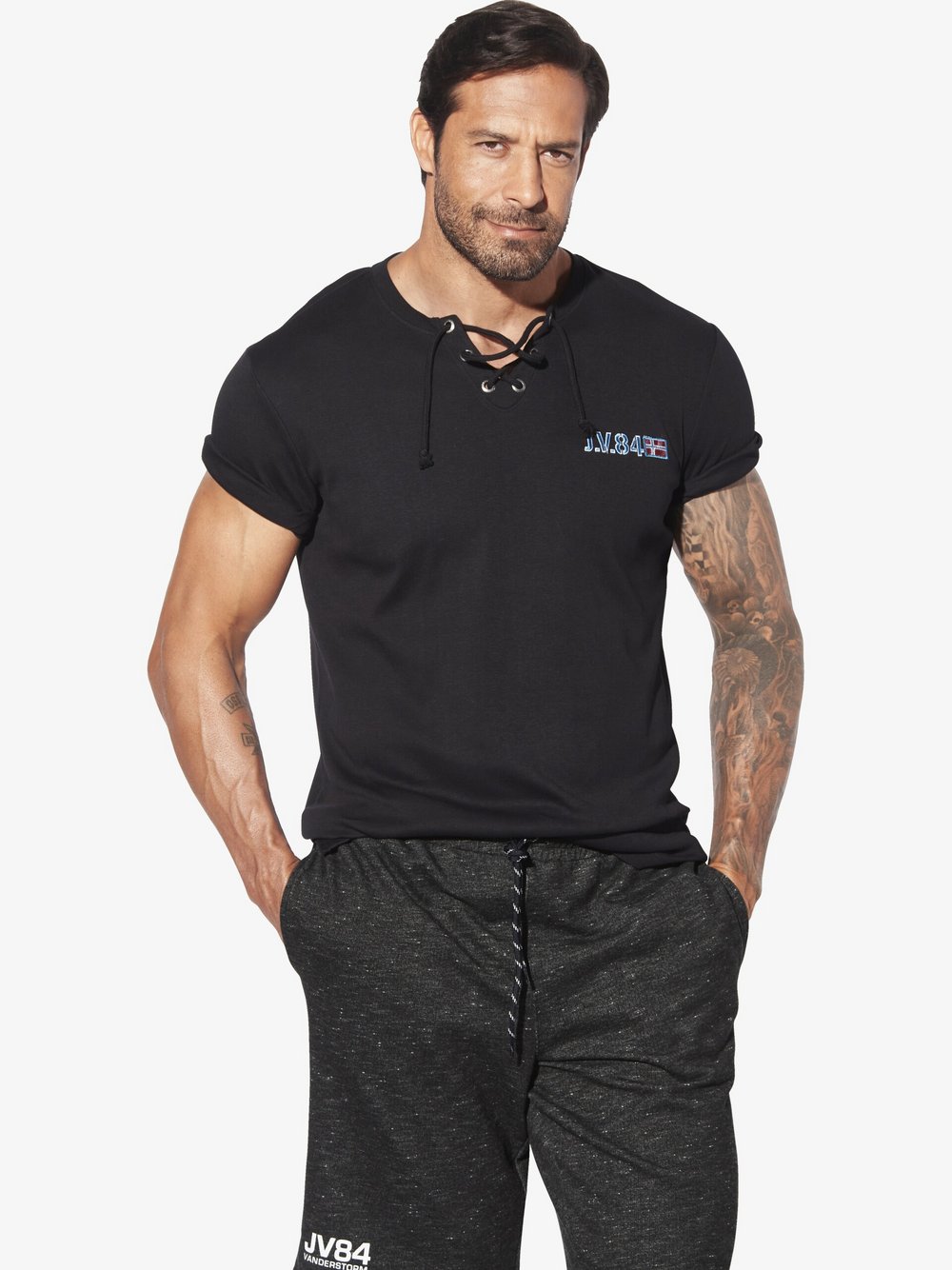 Thumbnail - Jan Vanderstorm Doppelpack T-Shirt Herren Baumwolle grau, 5XL