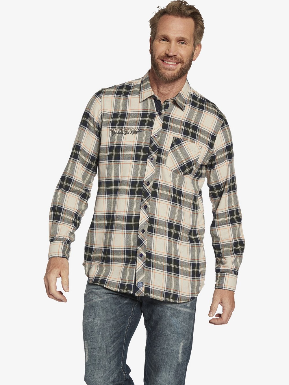 Thumbnail - Jan Vanderstorm Hemd Herren Comfort Fit Baumwolle grau gemustert, L