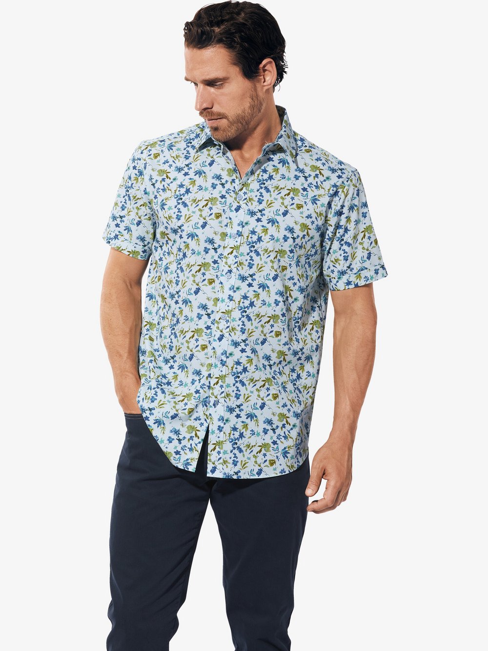 Thumbnail - BABISTA Kurzarmhemd Herren Regular Fit Baumwolle blau gemustert, XXL