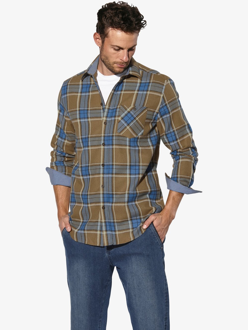 Thumbnail - BABISTA Hemd Herren Regular Fit Baumwolle blau kariert, S