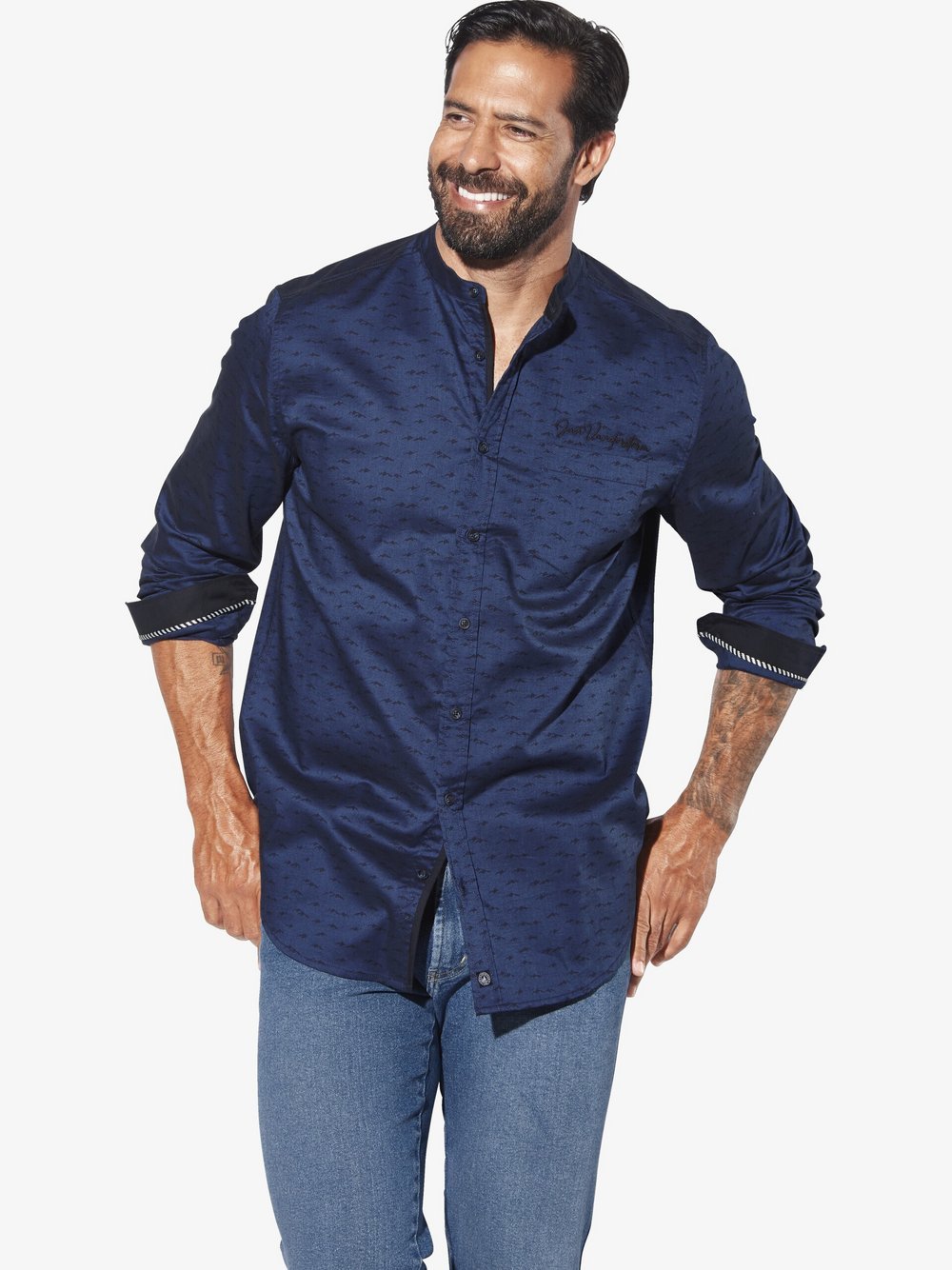 Thumbnail - Jan Vanderstorm Hemd Herren Comfort Fit Baumwolle blau bedruckt, 4XL