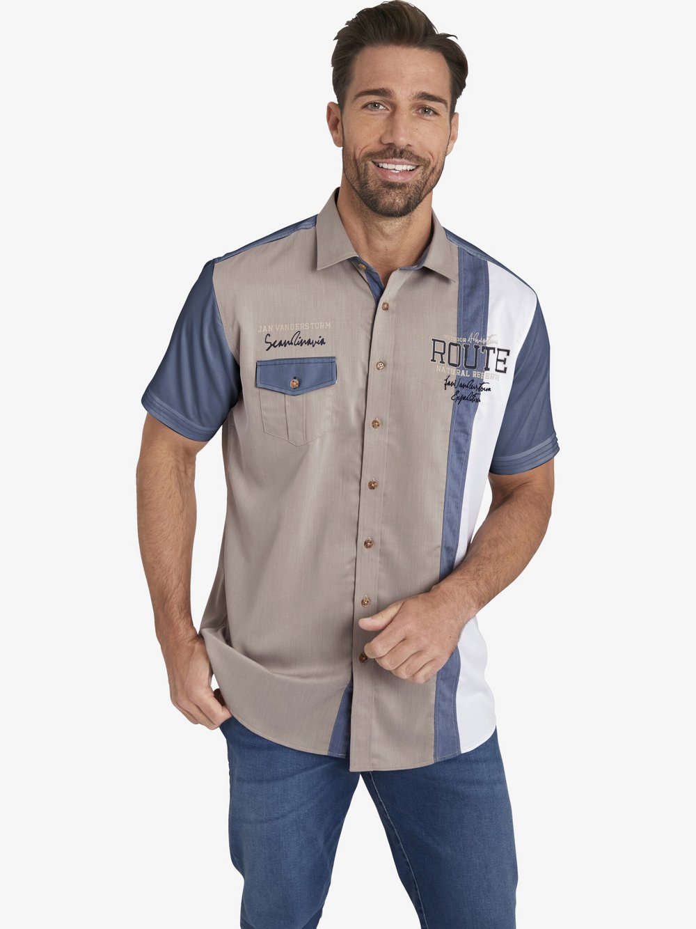 Thumbnail - Jan Vanderstorm Kurzarmhemd Herren Comfort Fit braun, XXL