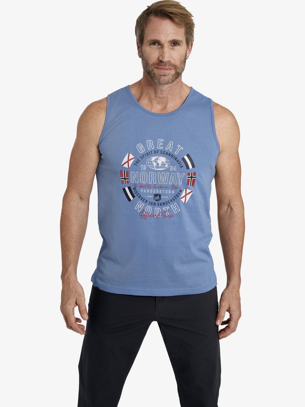 Jan Vanderstorm Tanktop Herren Baumwolle blau bedruckt, 7XL