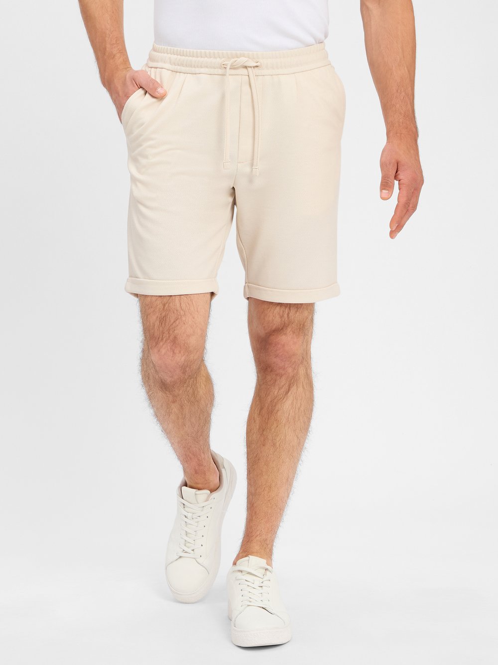 Nils Sundström Sweatshorts Herren beige strukturiert, XXL