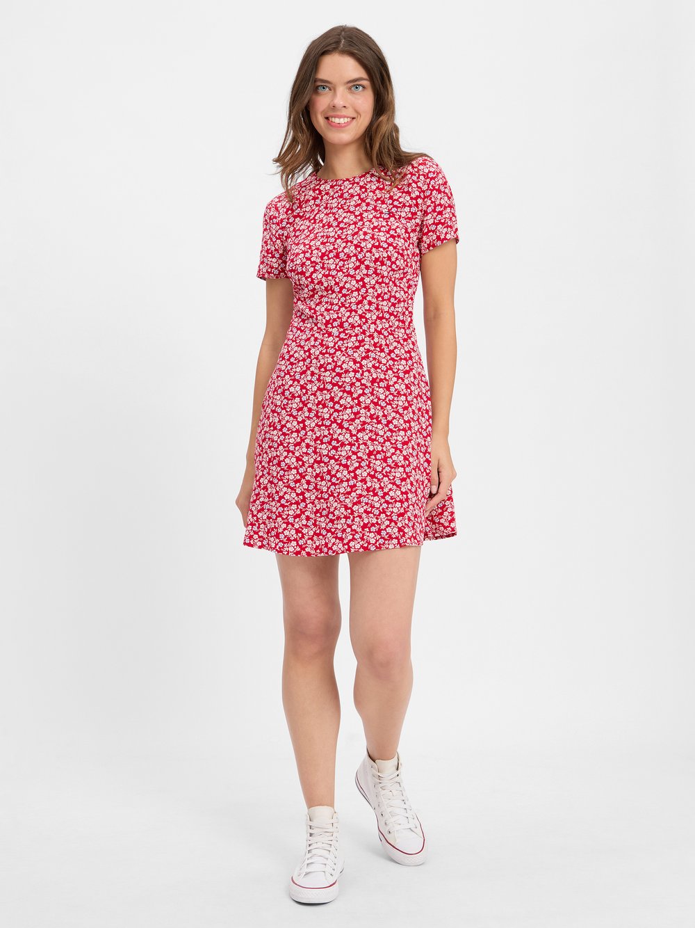 Tommy Jeans Kleid Damen Viskose rot gemustert, XS