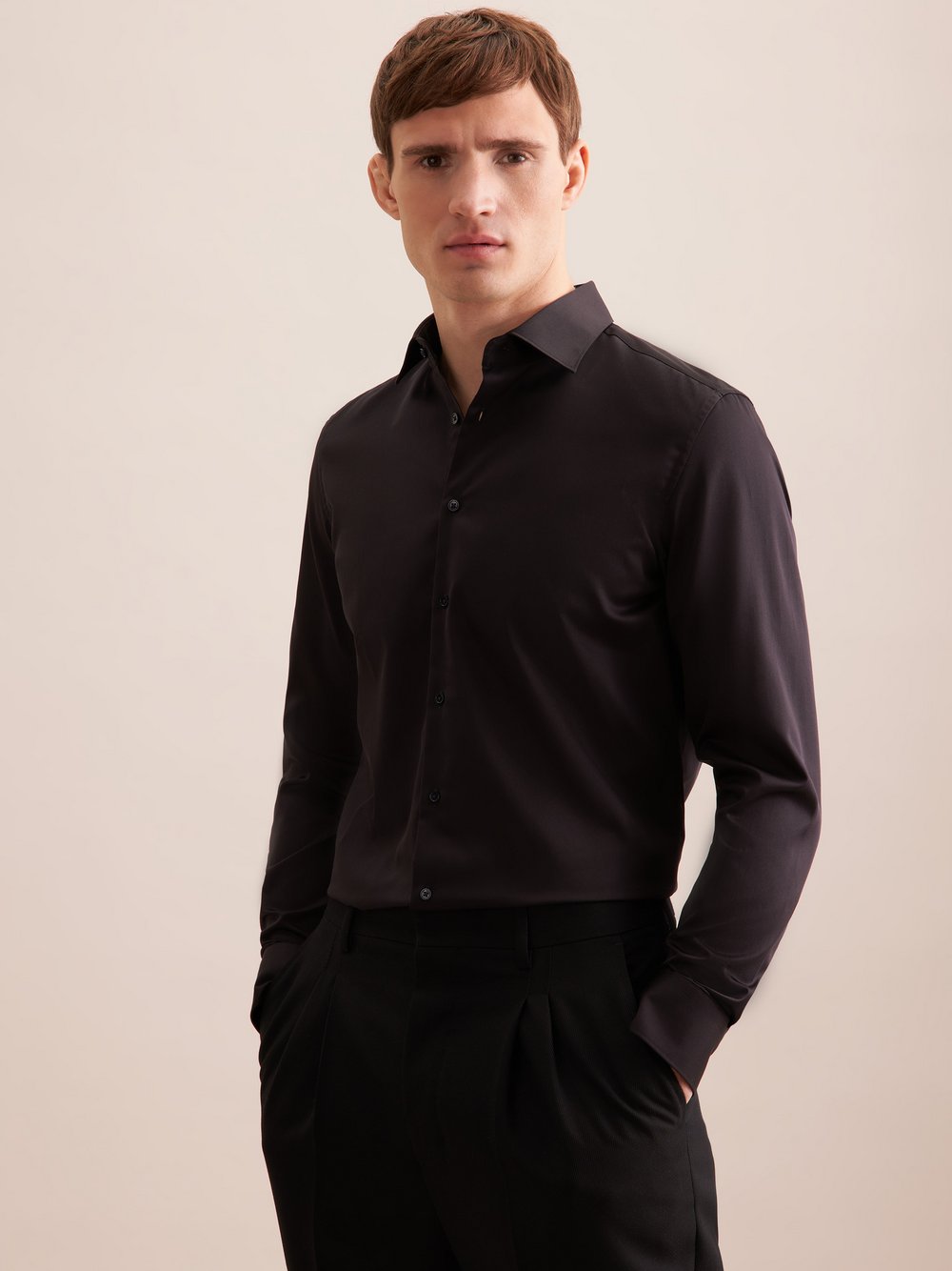 Seidensticker Business Hemd Herren Slim Fit Baumwolle schwarz, 39