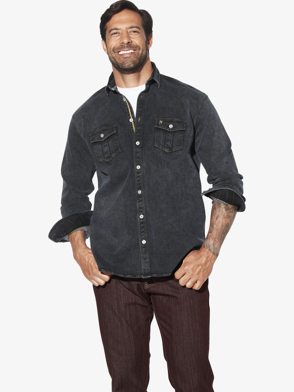 Thumbnail - Jan Vanderstorm Jeanshemd Herren Comfort Fit Baumwolle schwarz, L