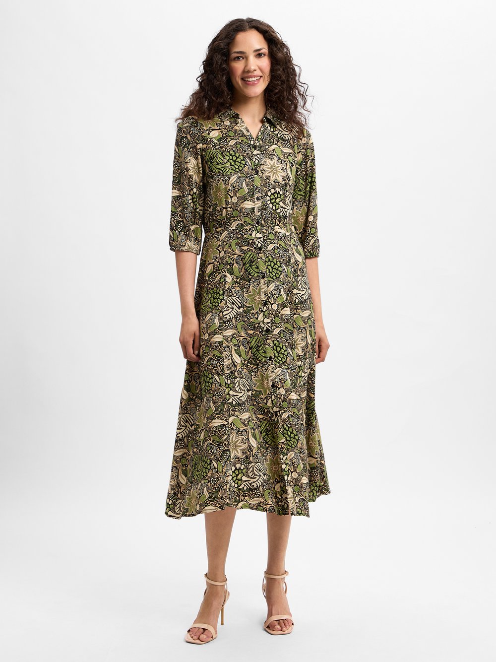 soyaconcept® Blusenkleid Damen Viskose grün gemustert, XL