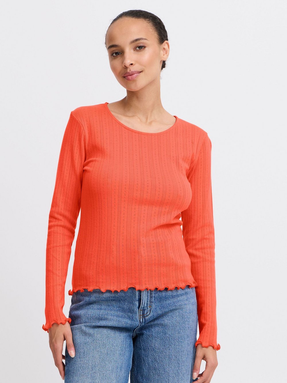 B.Young Langarmshirt Damen Baumwolle orange, S