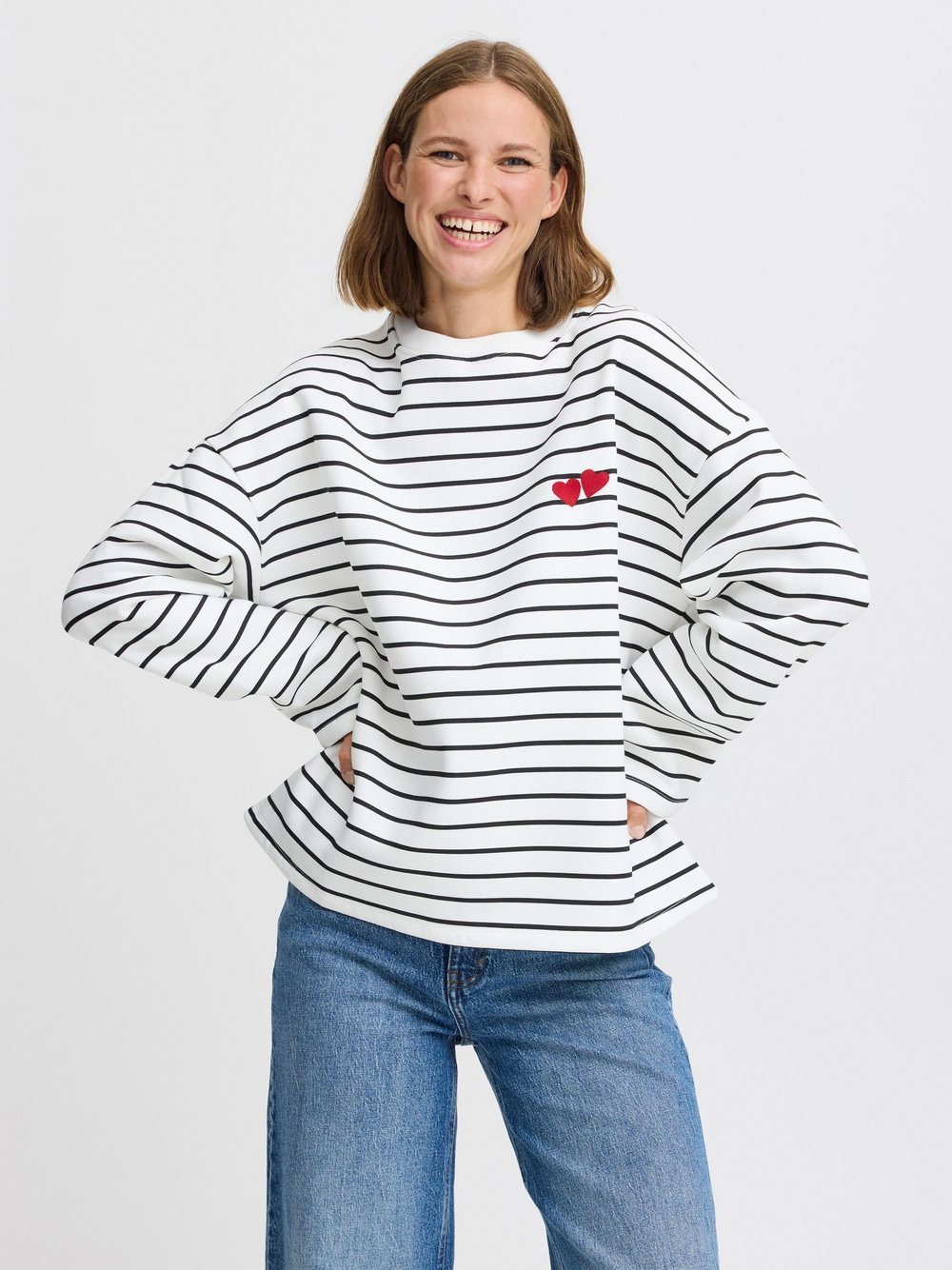 B.Young Sweatshirt Damen Baumwolle weiß gestreift, L