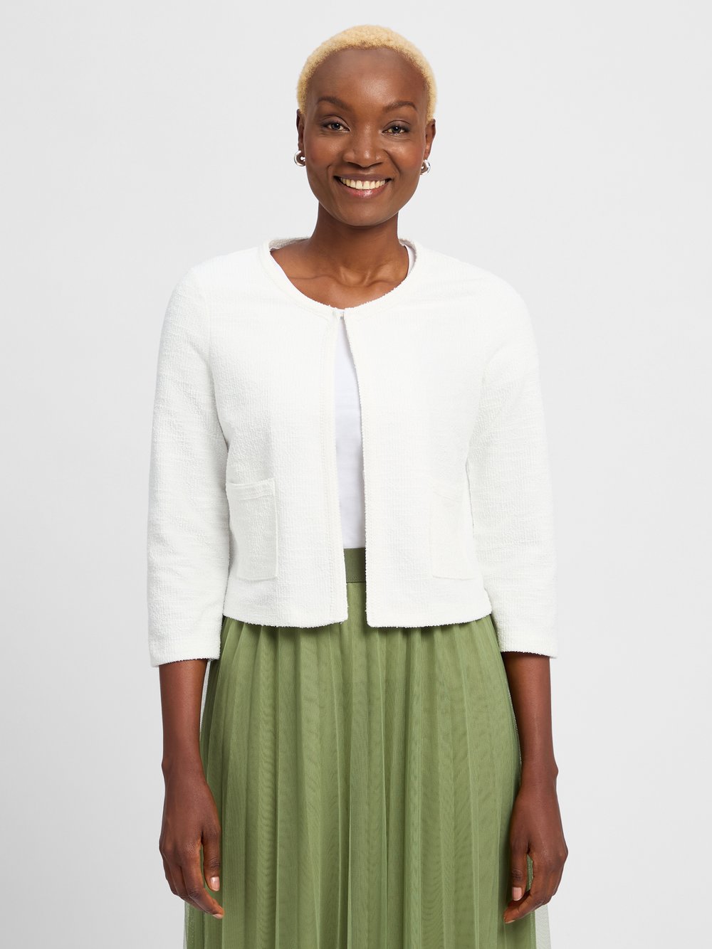 More & More Kurzblazer Damen weiß strukturiert, 34