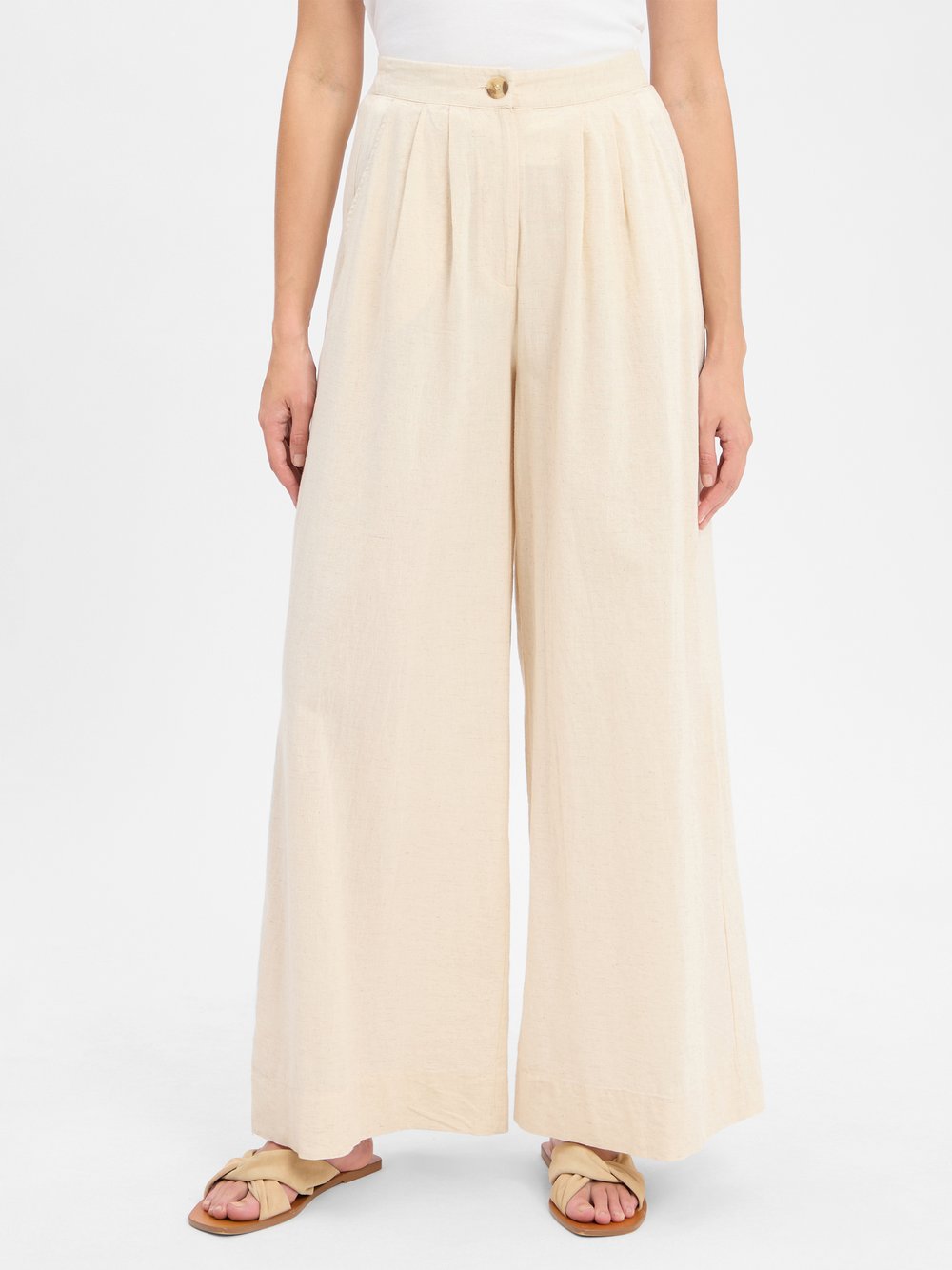 Vila Sommerhose mit Leinen-Anteil Damen Baumwolle beige meliert, 36