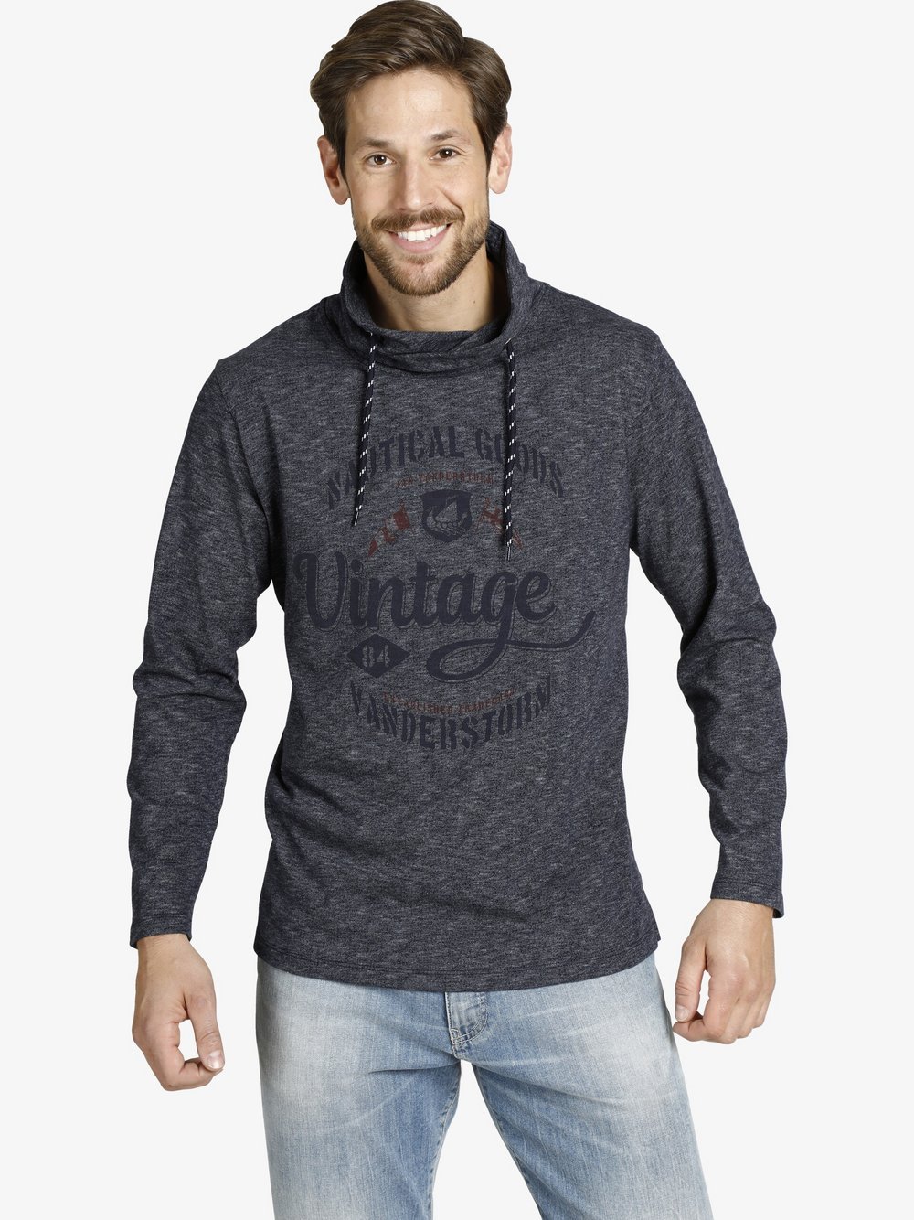 Jan Vanderstorm Sweatshirt Herren Baumwolle blau bedruckt, L