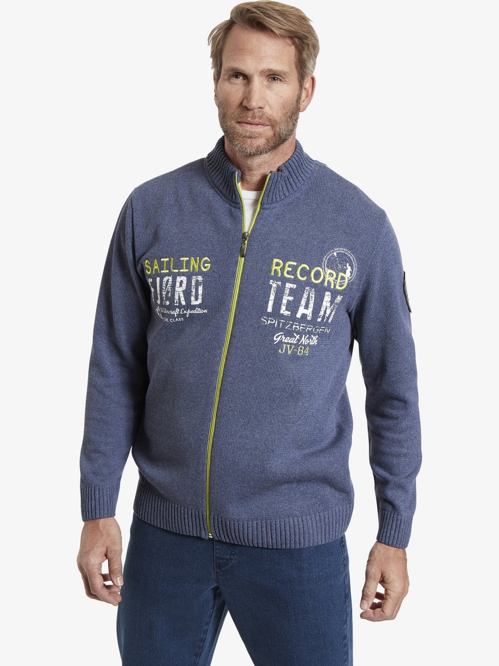 Thumbnail - Jan Vanderstorm Strickjacke Herren Baumwolle blau bedruckt, XXL