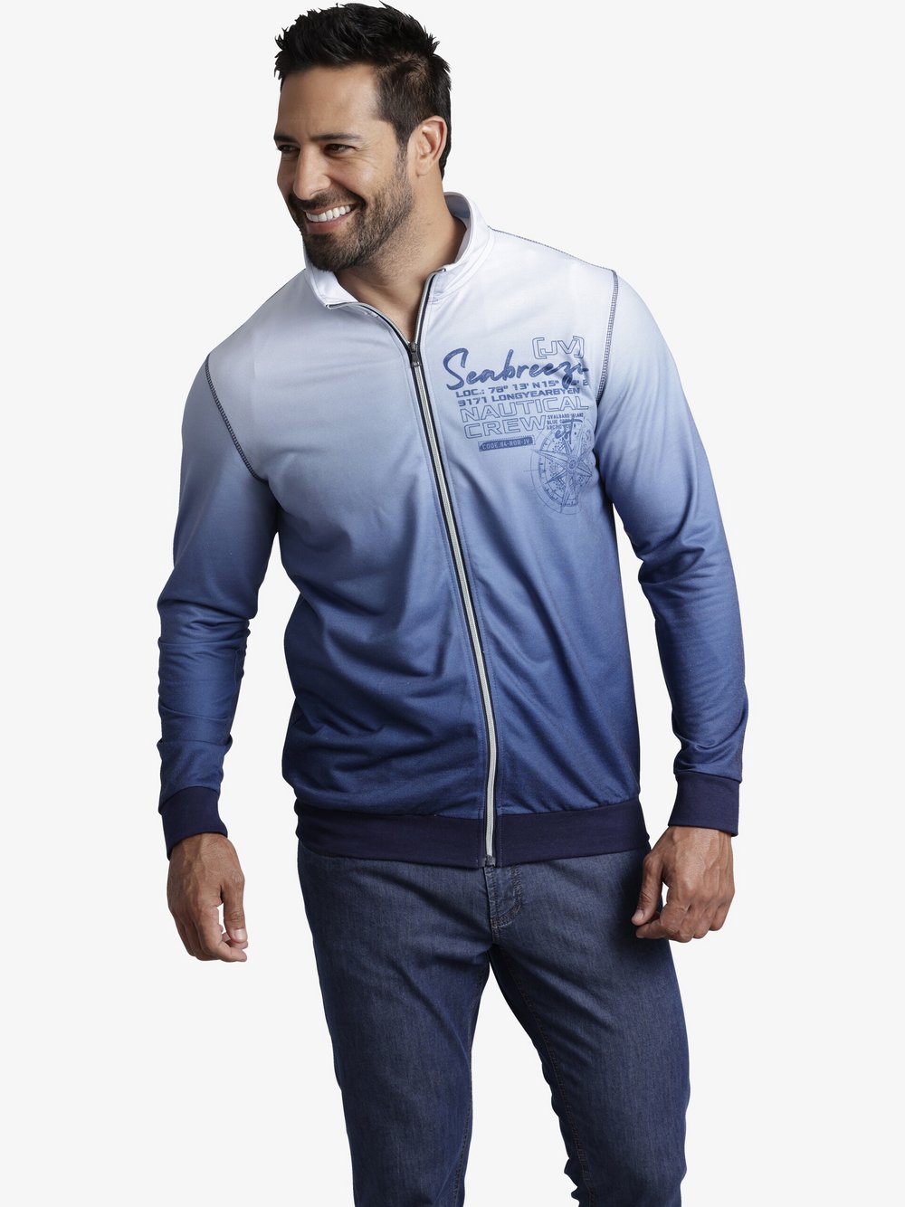 Jan Vanderstorm Sweatjacke Herren blau gemustert, XXL