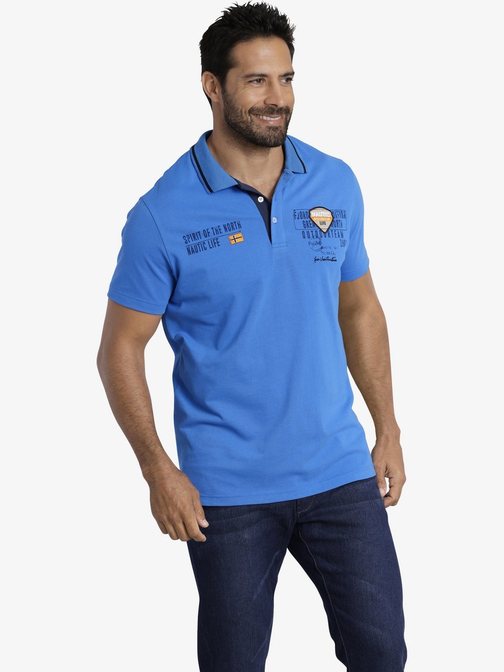 Jan Vanderstorm Poloshirt Herren Baumwolle blau bedruckt, 7XL