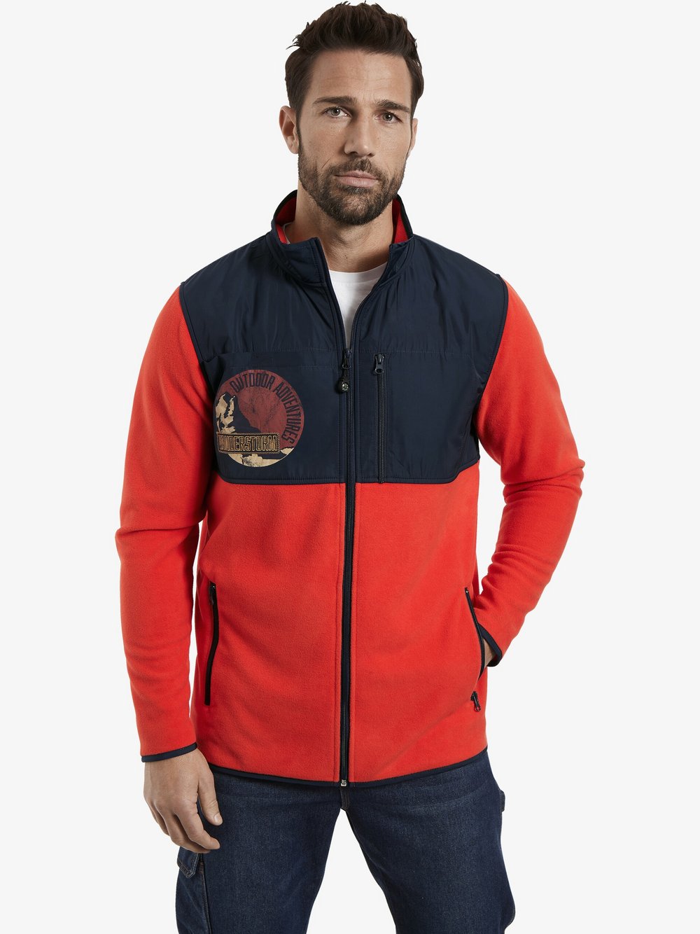 Jan Vanderstorm Fleecejacke Herren orange gemustert, XXL