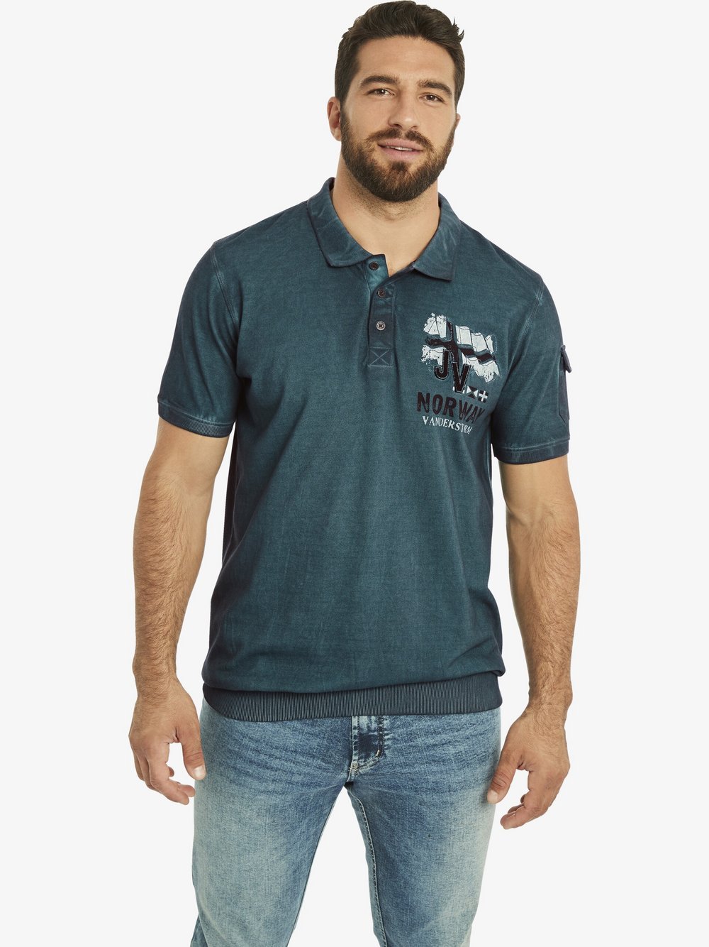 Jan Vanderstorm Poloshirt Herren Baumwolle blau bedruckt, 7XL