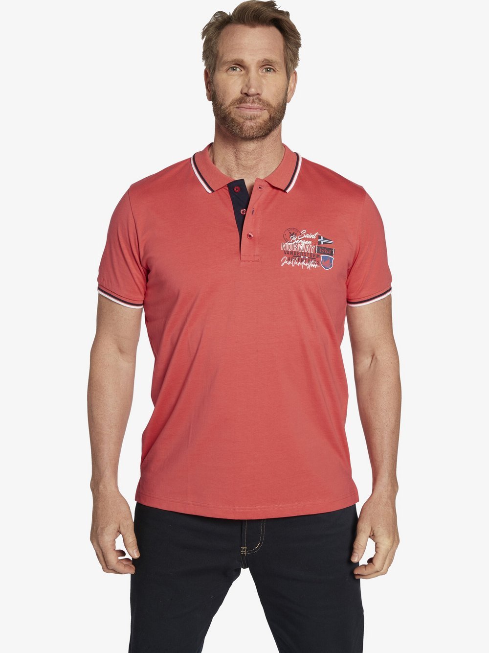 Jan Vanderstorm Poloshirt Herren Baumwolle rot bedruckt, 7XL