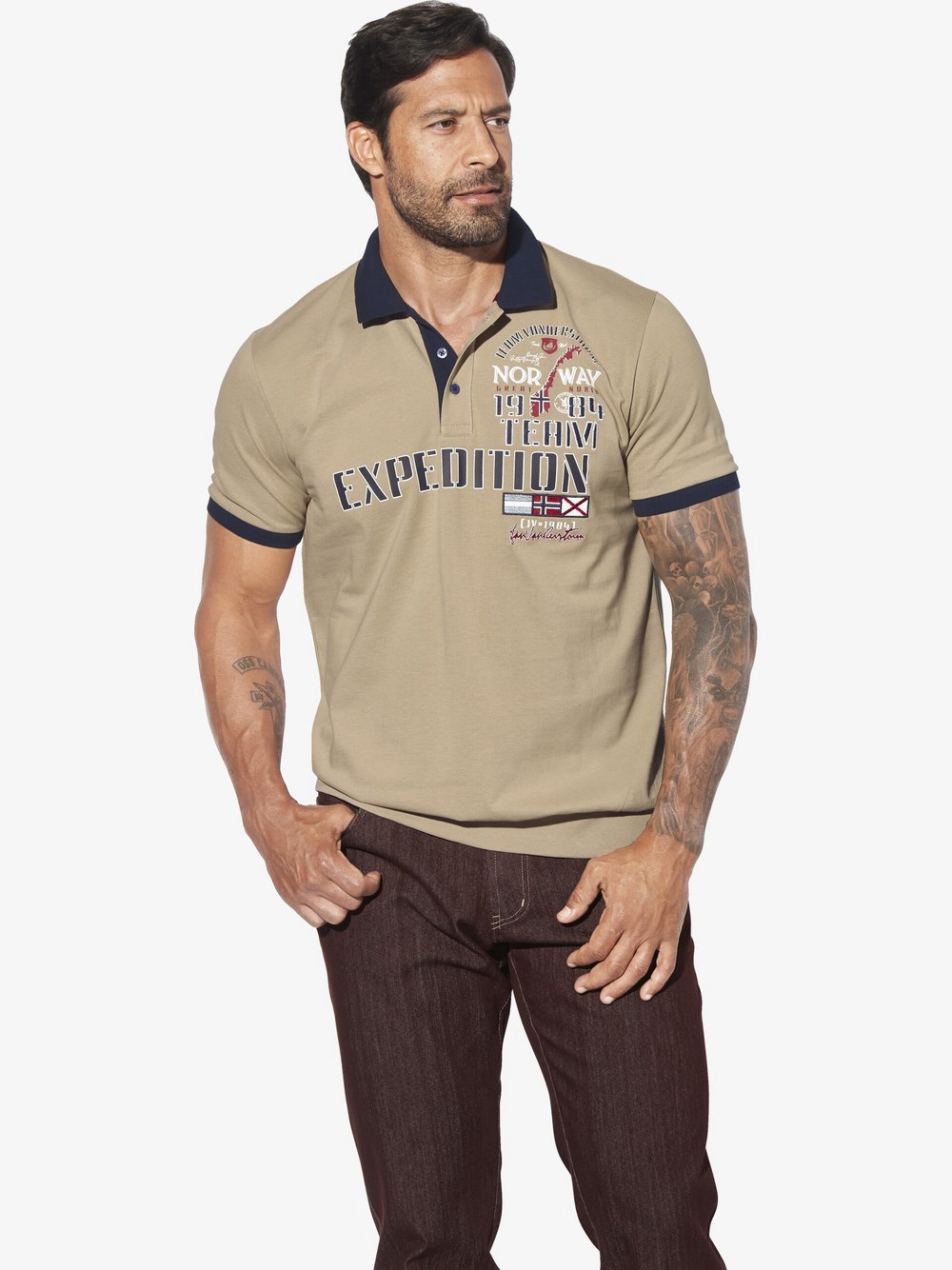 Thumbnail - Jan Vanderstorm Poloshirt Herren Baumwolle beige, XXL