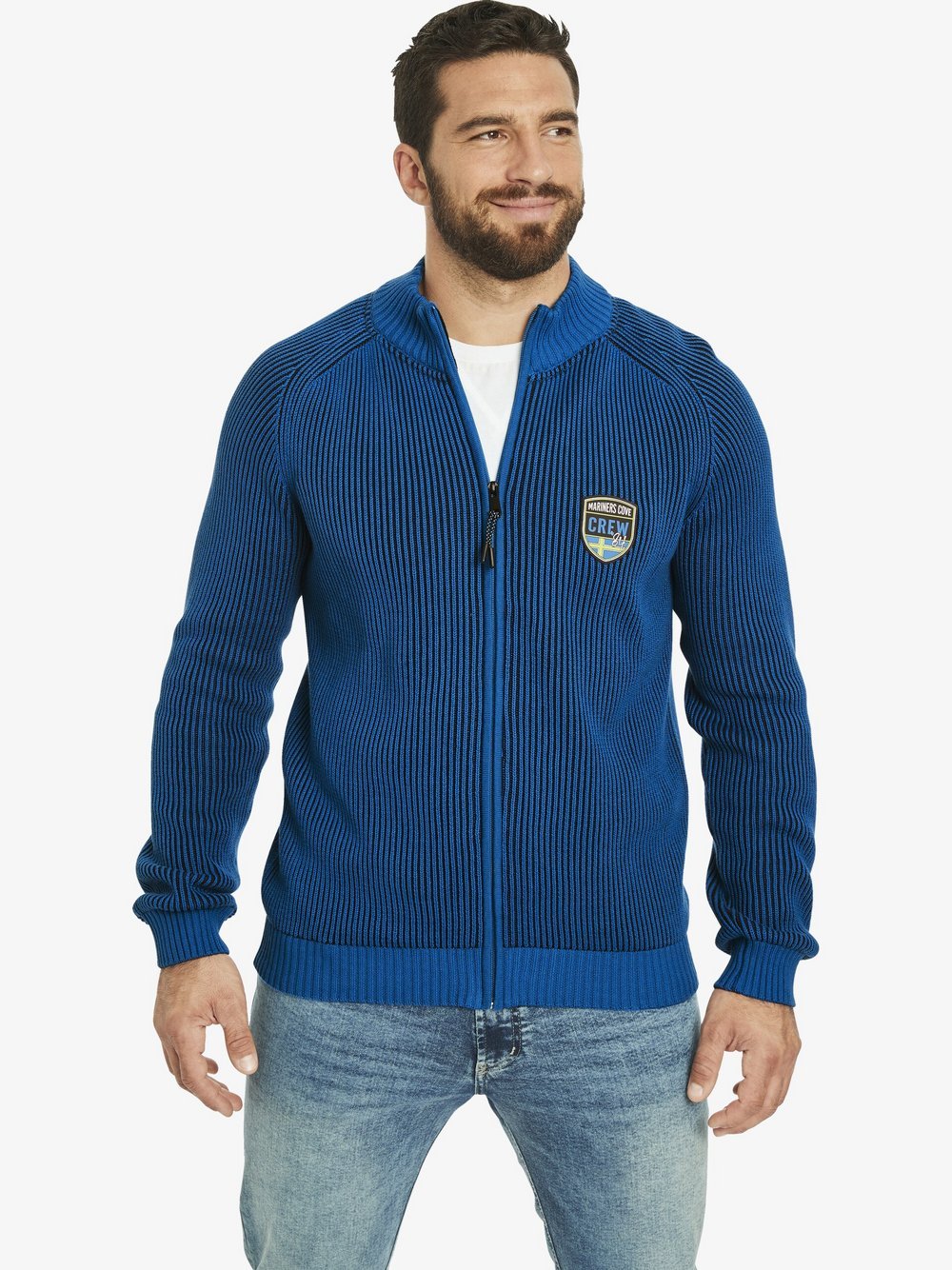 Jan Vanderstorm Strickjacke Herren Baumwolle blau bedruckt, L