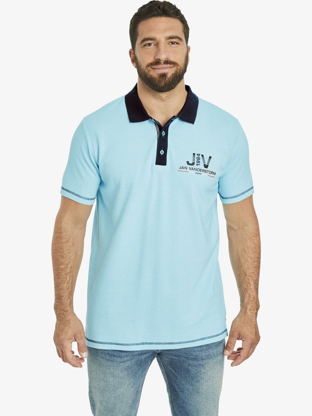 Jan Vanderstorm Poloshirt Herren Baumwolle blau bedruckt, 7XL