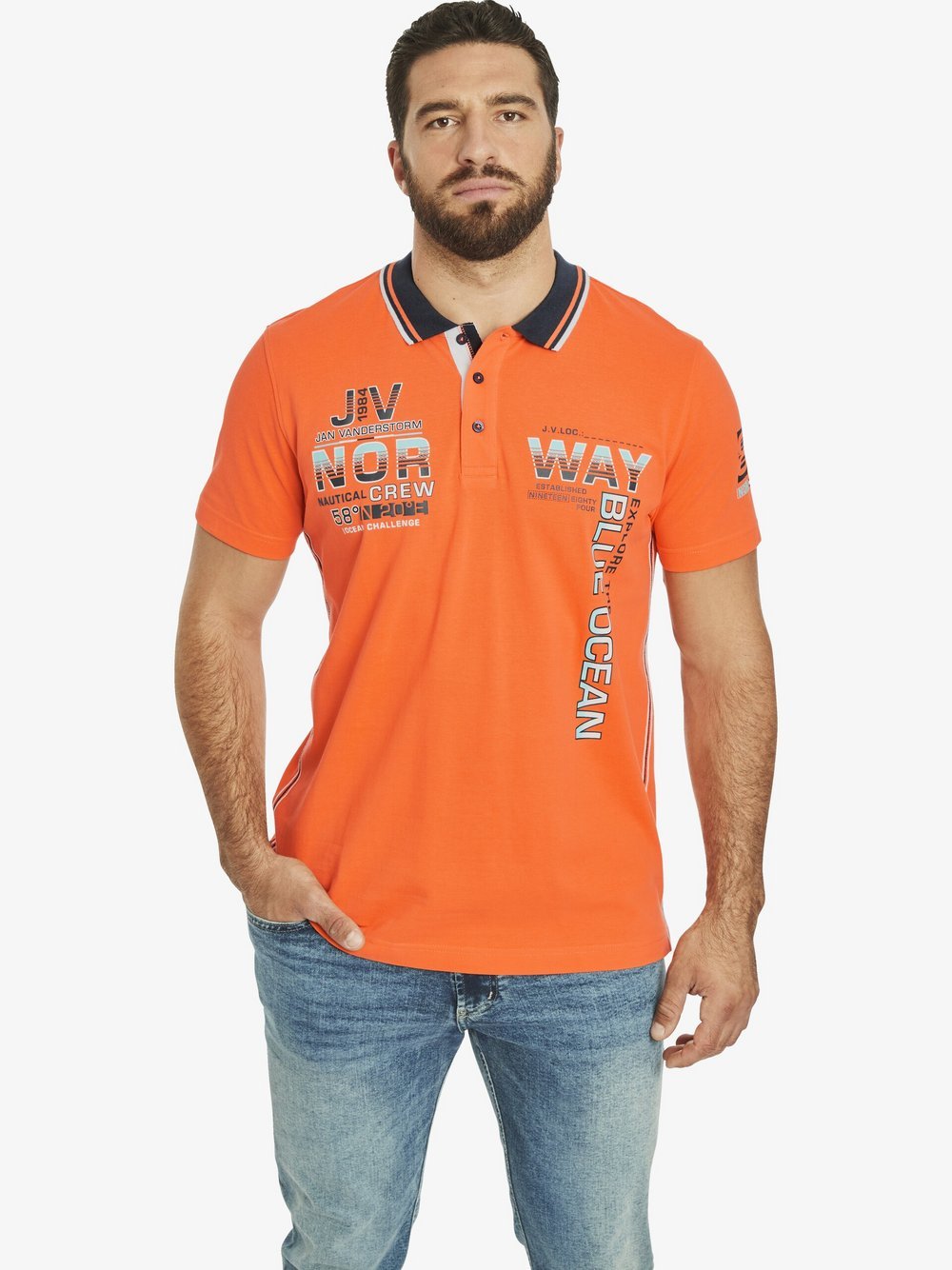 Jan Vanderstorm Poloshirt Herren Baumwolle orange, 7XL