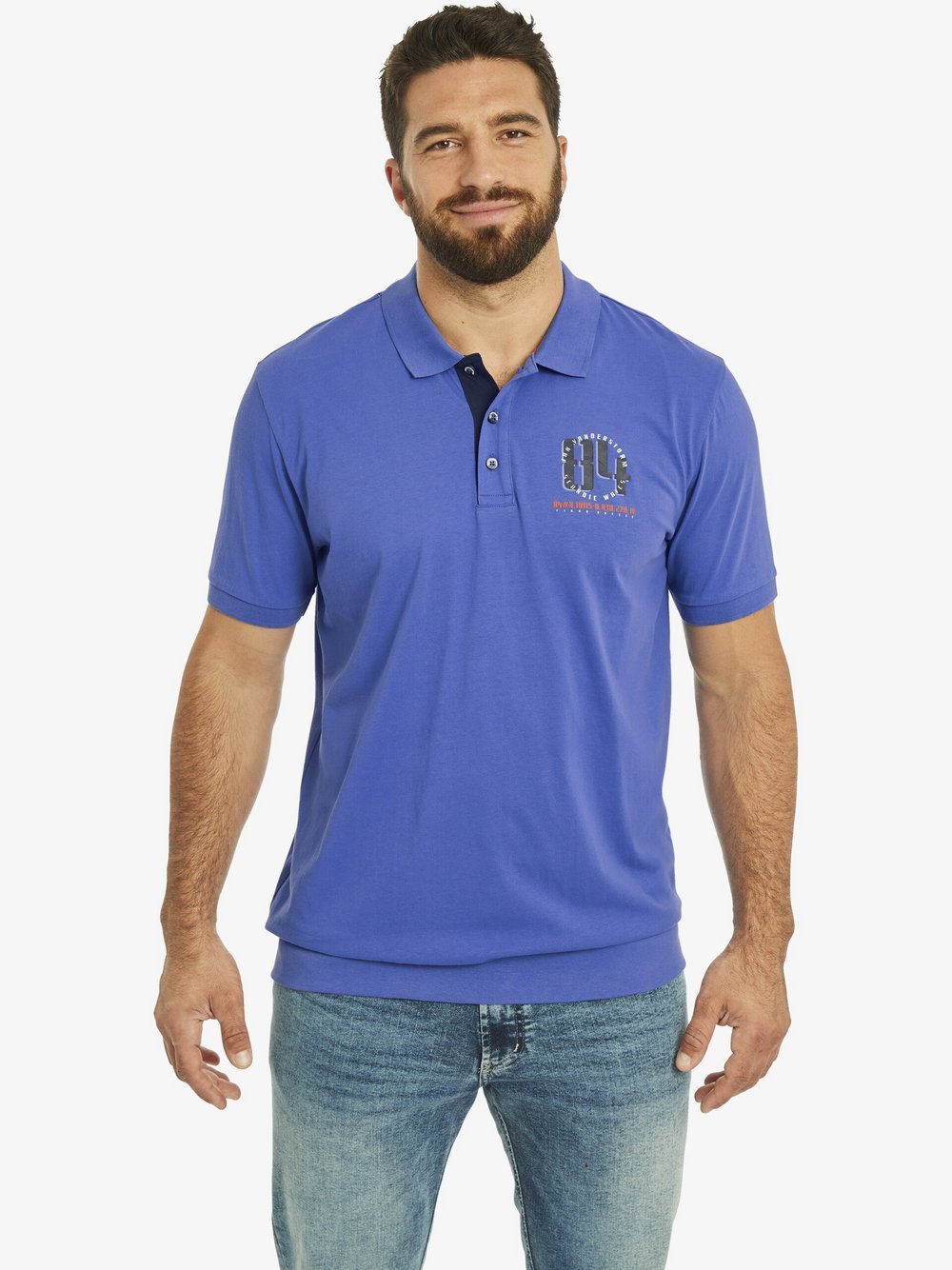 Jan Vanderstorm Poloshirt Herren Baumwolle blau bedruckt, 7XL