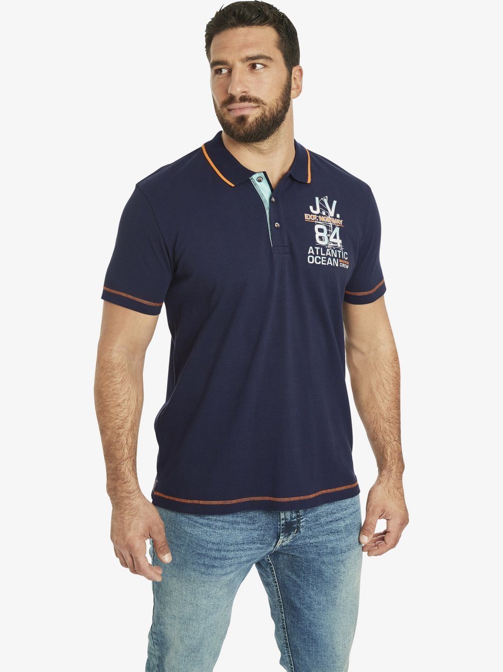 Jan Vanderstorm Poloshirt Herren Baumwolle blau bedruckt, 7XL