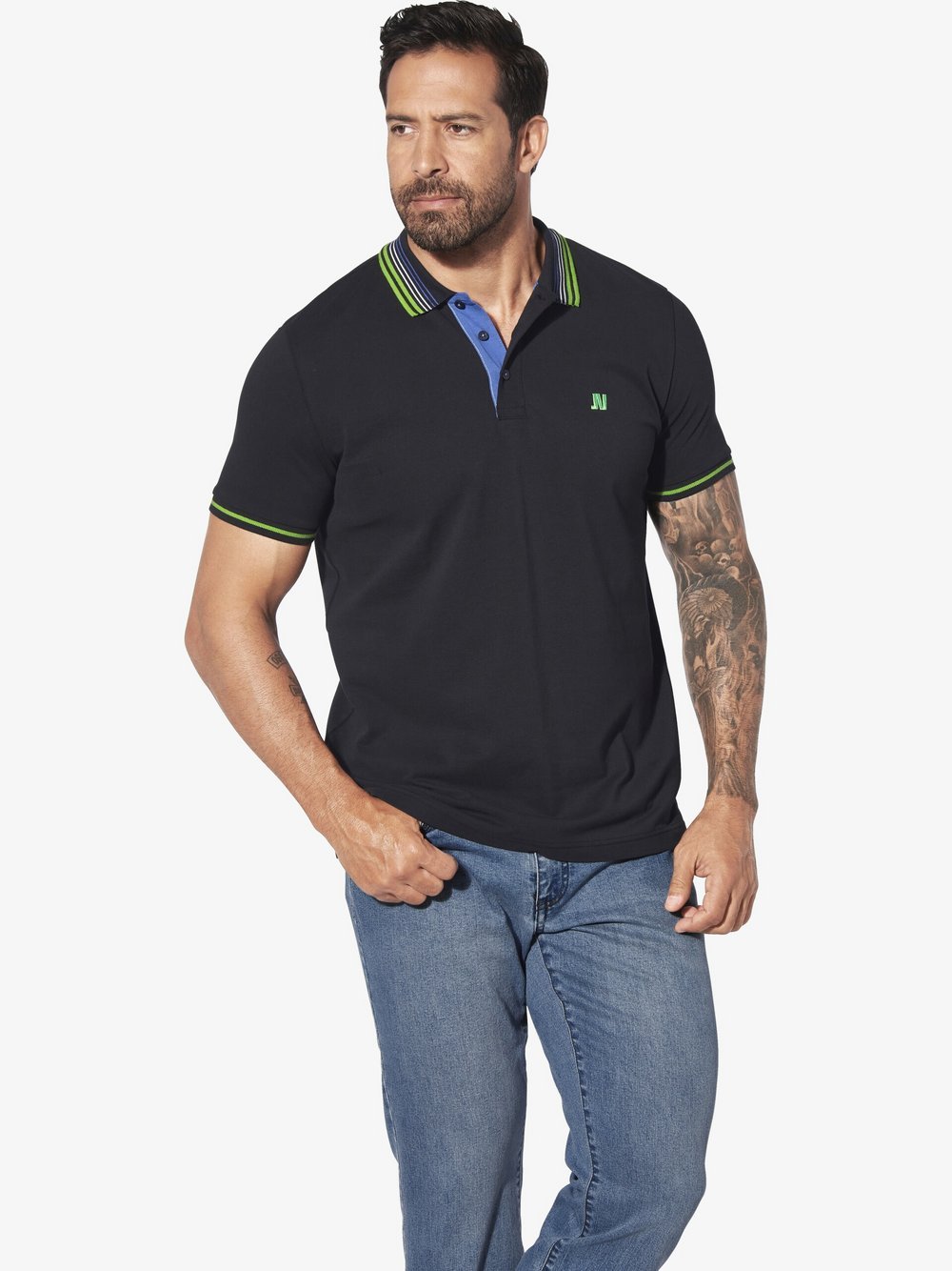 Jan Vanderstorm Poloshirt Herren Baumwolle schwarz, XXL