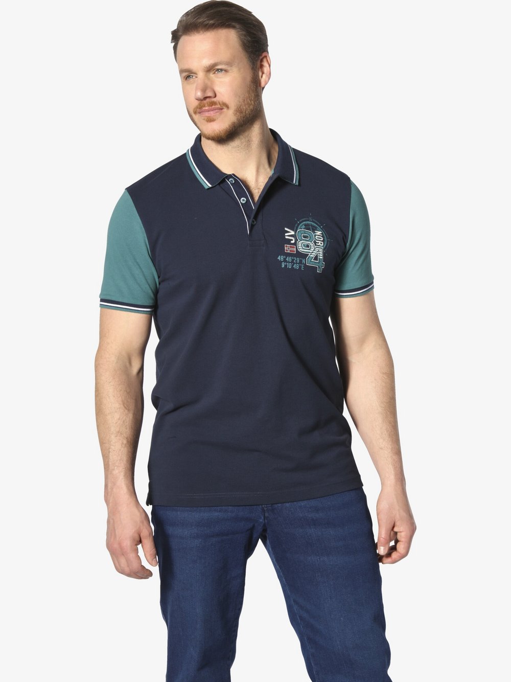 Jan Vanderstorm Poloshirt Herren Baumwolle blau, XL