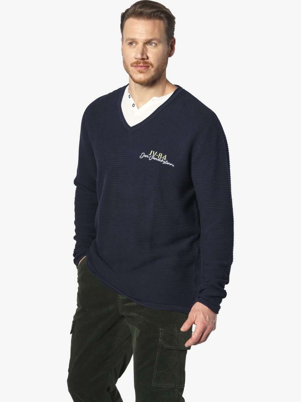 Jan Vanderstorm Pullover Herren Baumwolle blau bedruckt, L