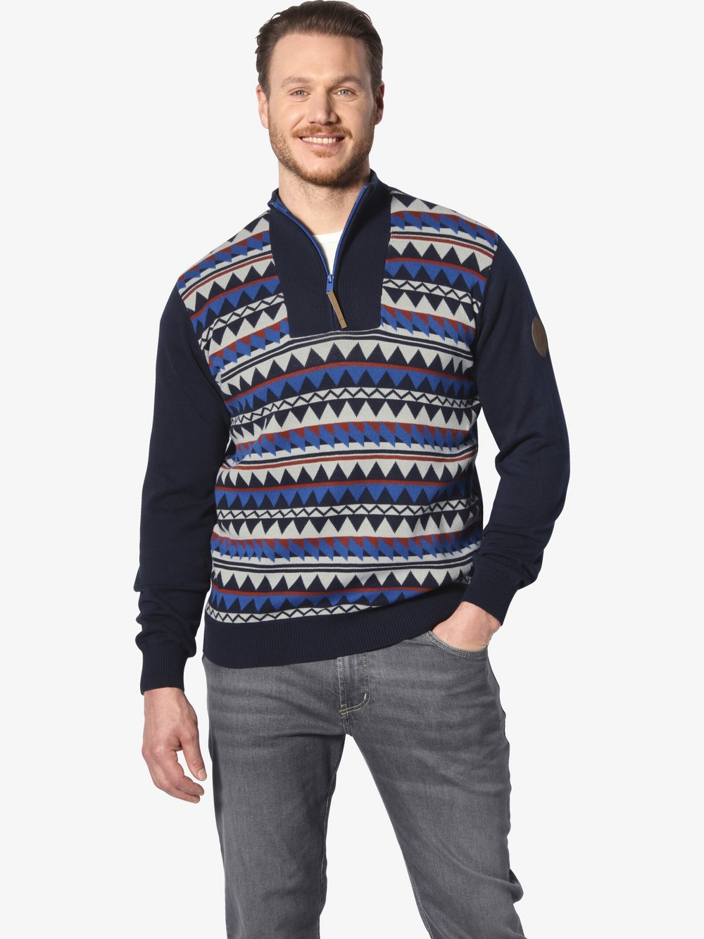 Jan Vanderstorm Pullover Herren Baumwolle blau bedruckt, L