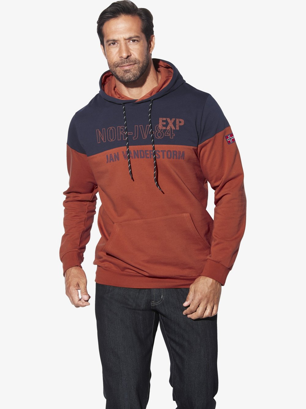 Thumbnail - Jan Vanderstorm Sweatshirt Herren Baumwolle orange gemustert, L