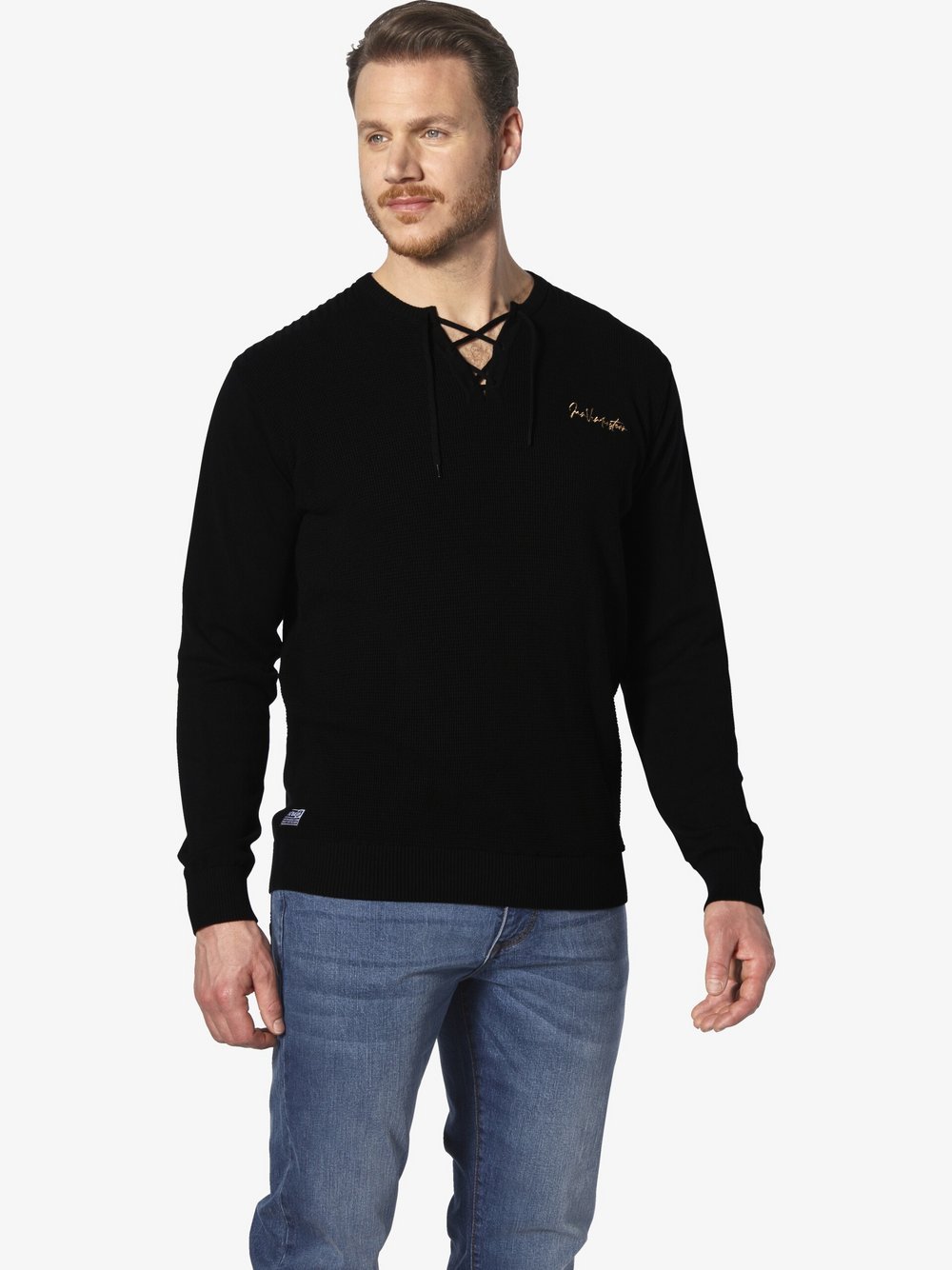 Jan Vanderstorm Pullover Herren Baumwolle schwarz, XXXL