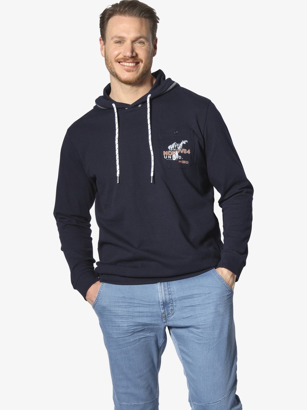 Jan Vanderstorm Sweatshirt Herren Baumwolle blau bedruckt, XL