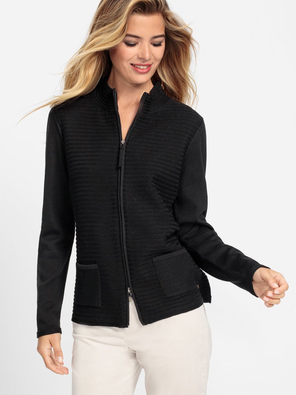 Olsen Strickjacke Damen Baumwolle schwarz, 48