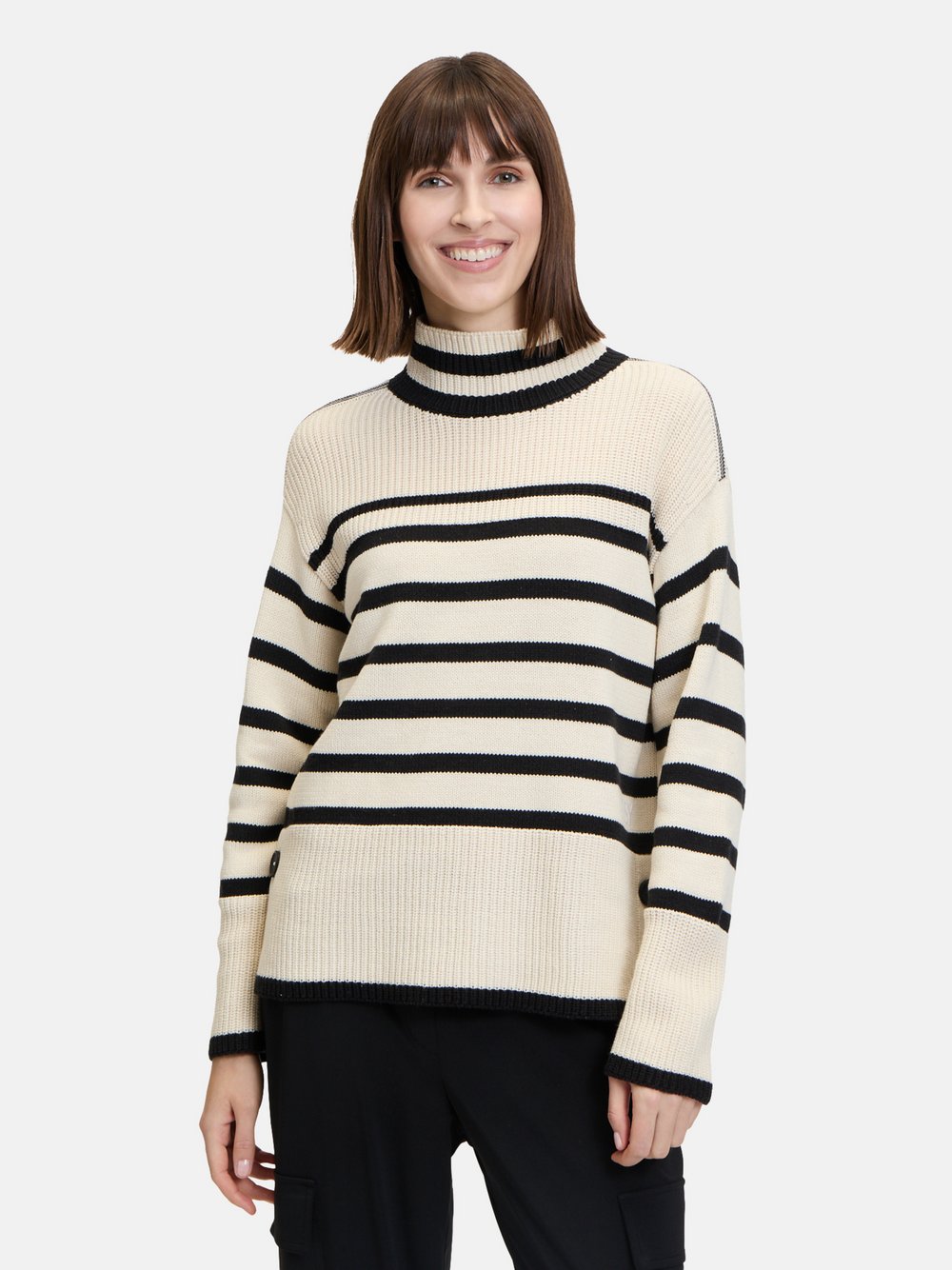 Betty Barclay Grobstrick-Pullover Damen Baumwolle beige gestreift, 36