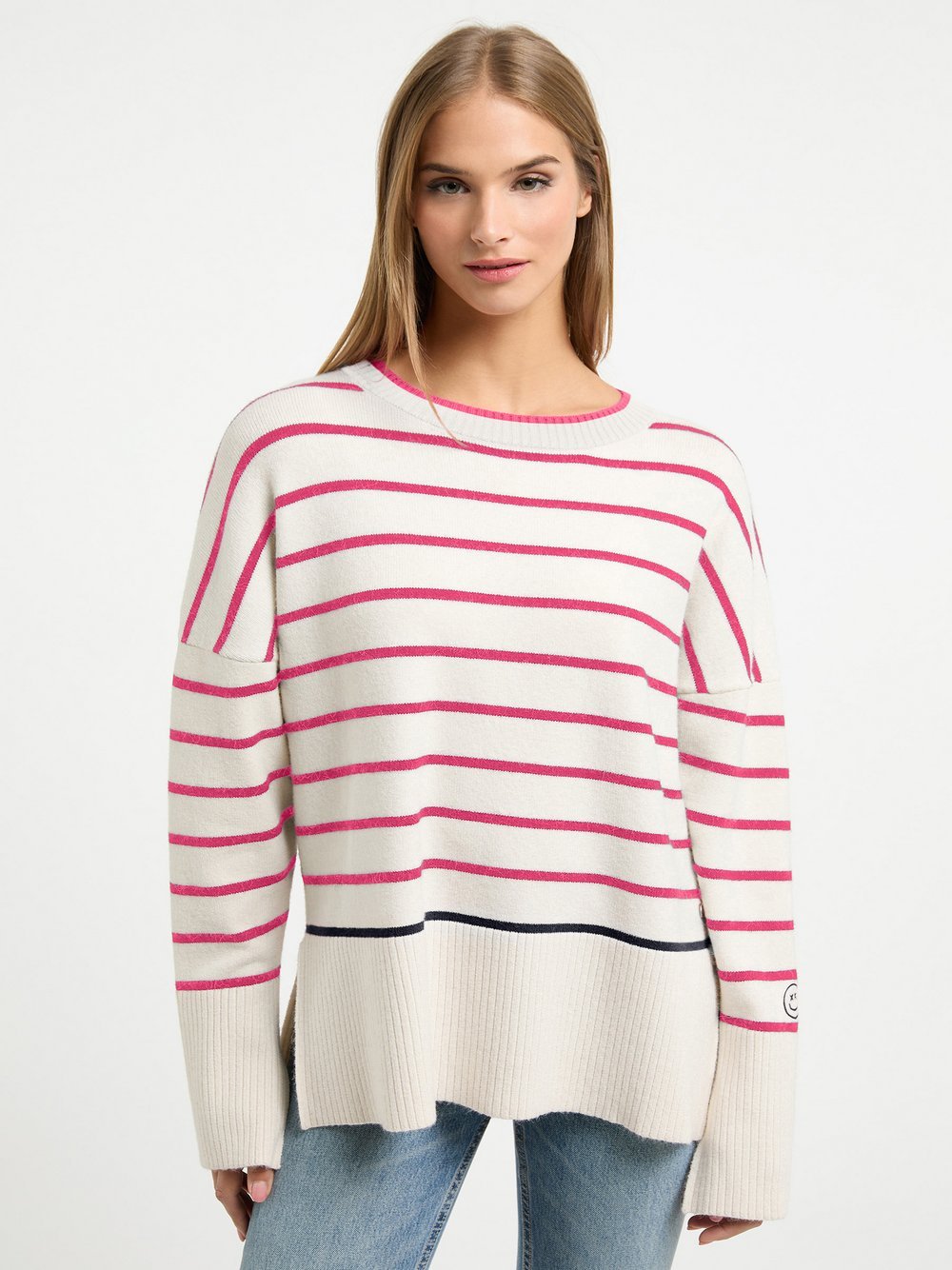 Frieda & Freddies Strickpullover Damen Viskose pink gestreift, 42