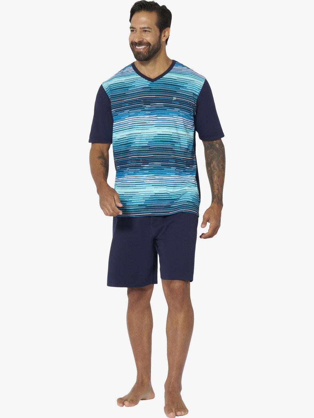 Thumbnail - Jan Vanderstorm Kurzer Schlafanzug Herren Baumwolle mehrfarbig gemustert, 5XL