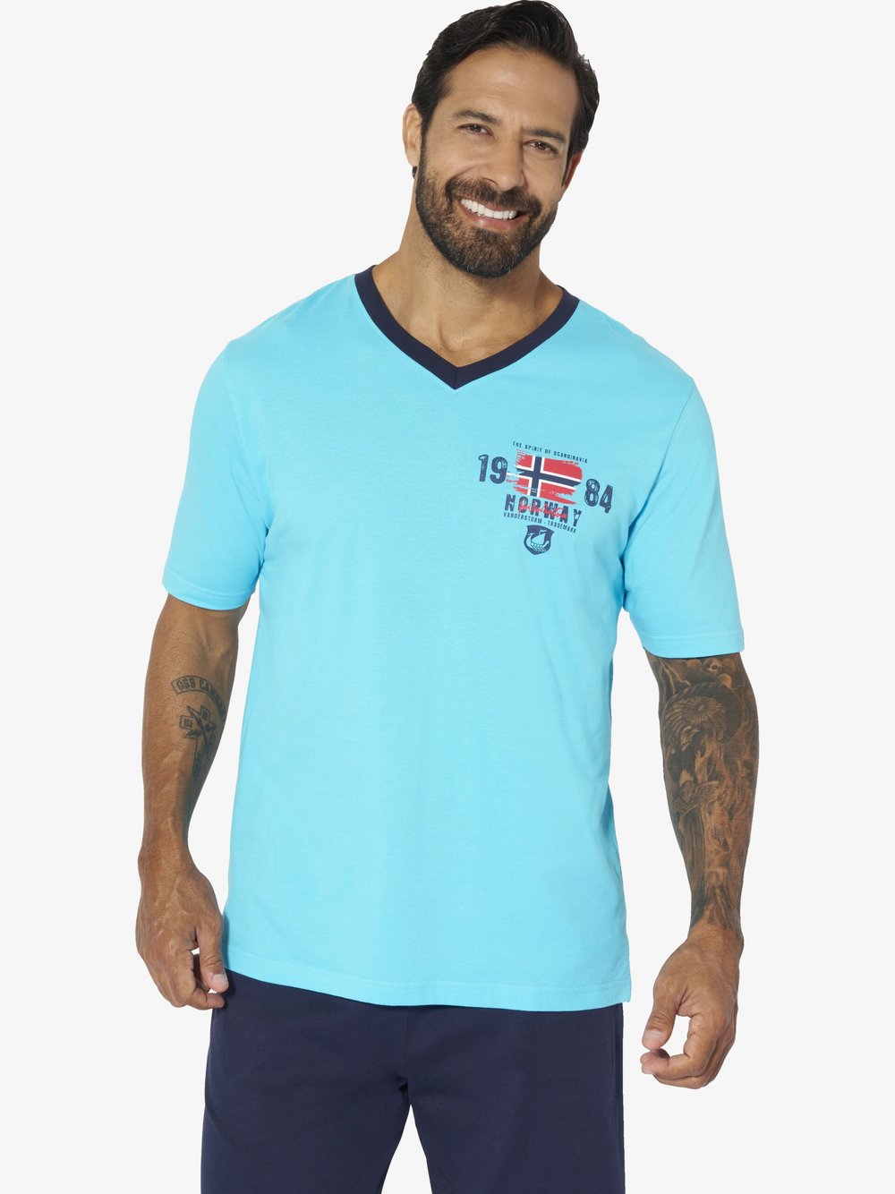 Thumbnail - Jan Vanderstorm Kurzer Schlafanzug Herren Baumwolle blau, 6XL