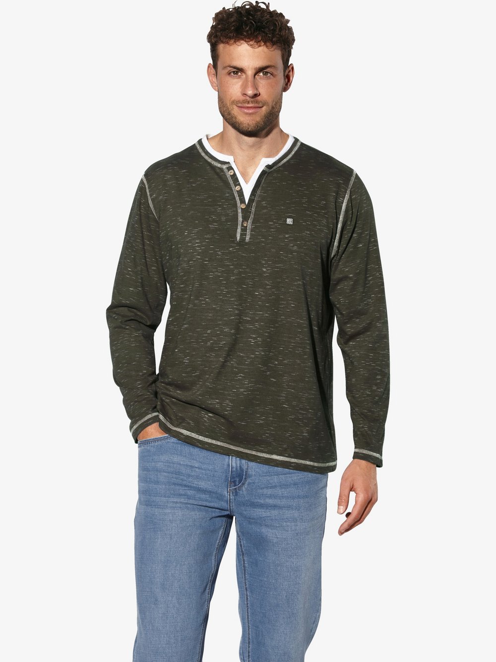 Thumbnail - BABISTA Langarmshirt Herren Baumwolle grün meliert, 50