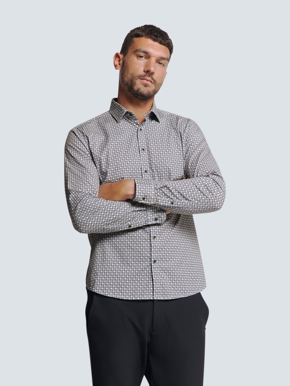 No Excess Stretch-Hemd Herren Regular Fit Baumwolle blau kariert, XL