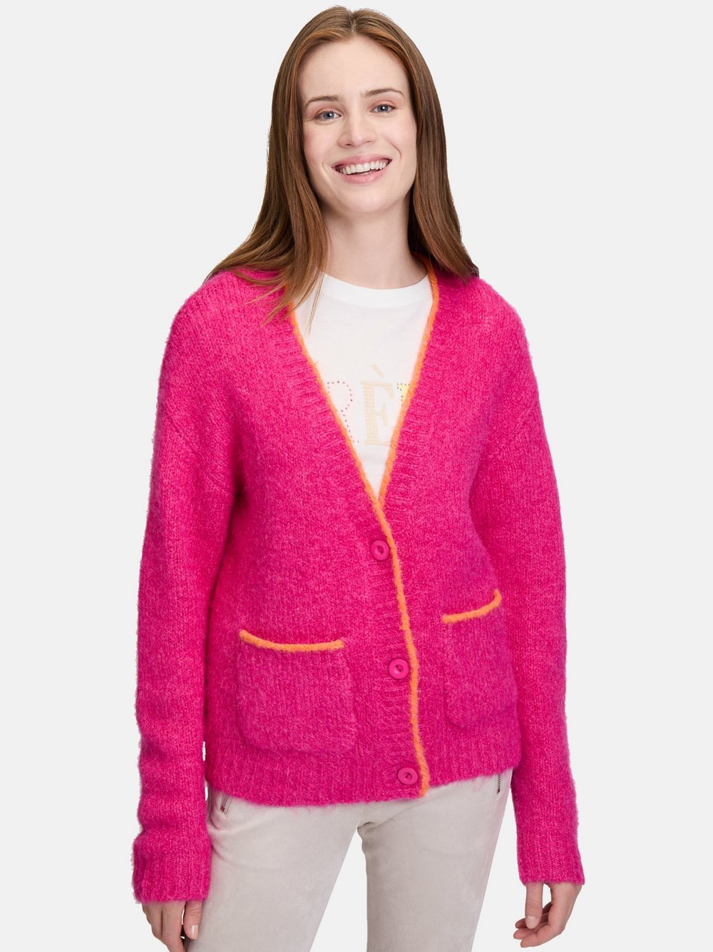 Cartoon Strick-Cardigan Damen rosa gemustert, 34