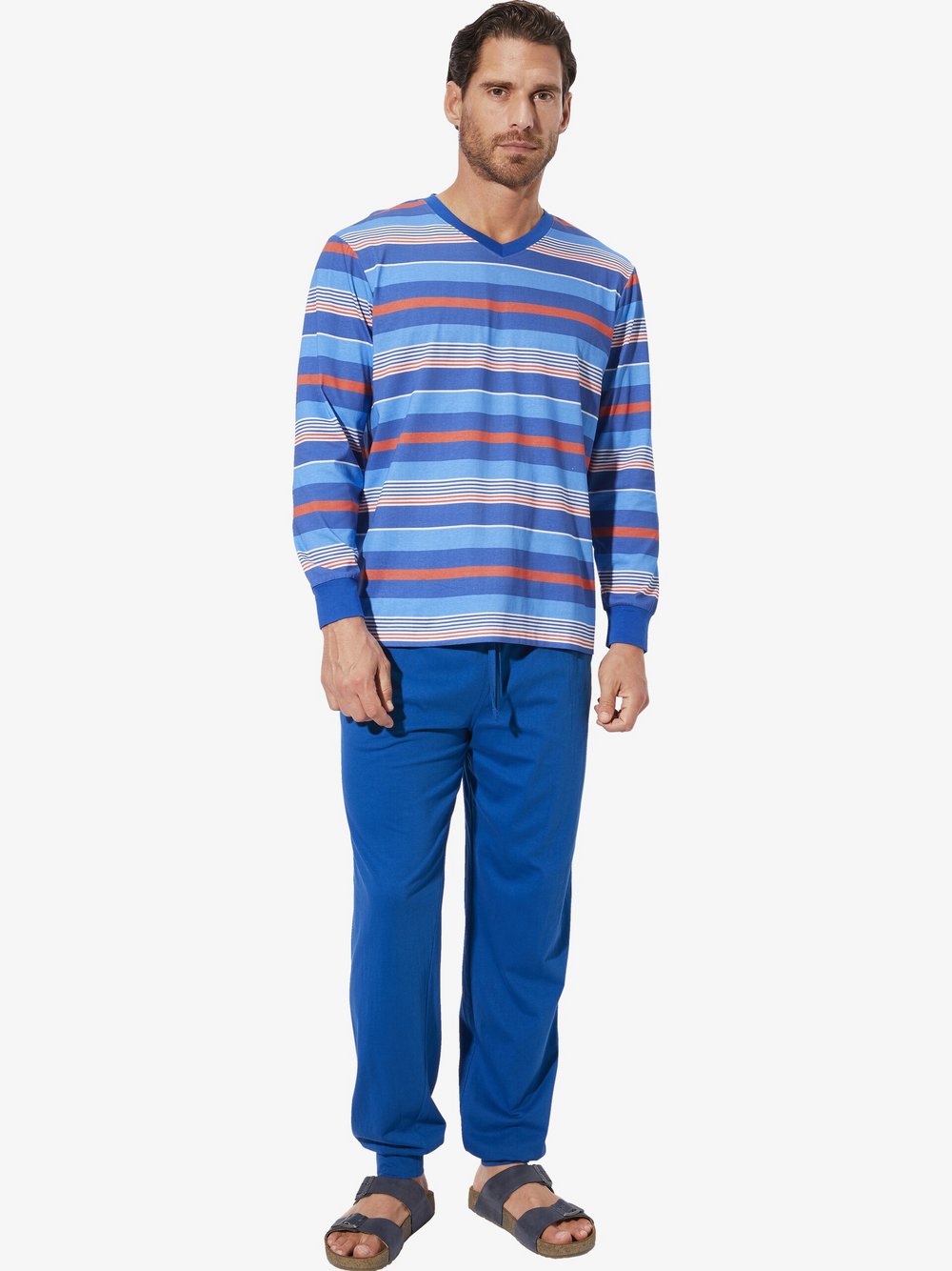 BABISTA Schlafanzug Herren Baumwolle blau gestreift, L
