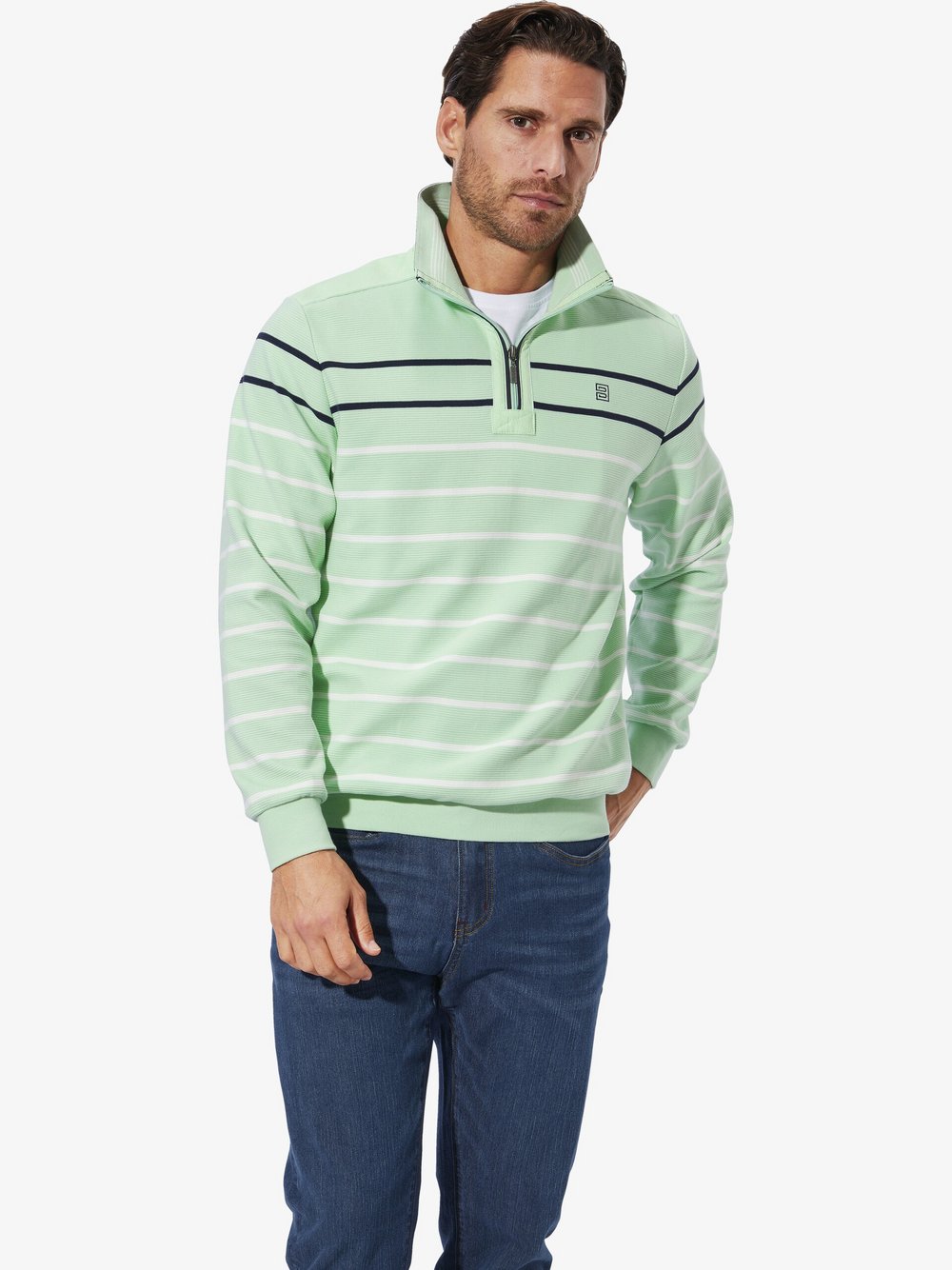 Thumbnail - BABISTA Sweatshirt Herren Baumwolle grün gestreift, XXL