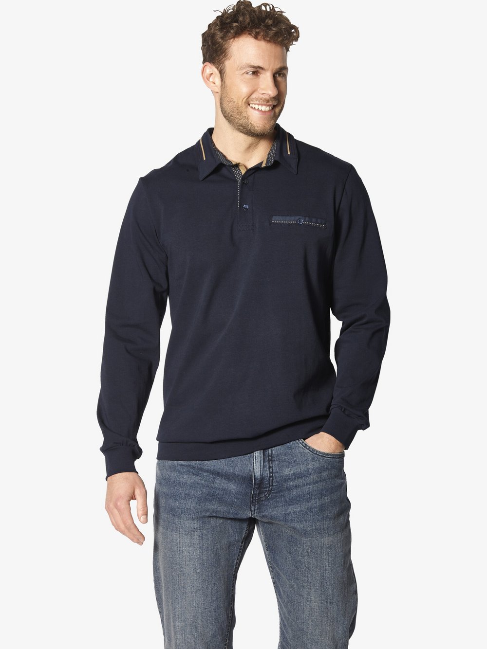 Thumbnail - BABISTA Langarm-Poloshirt Herren Baumwolle blau, L